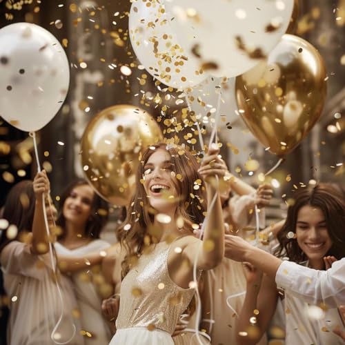 Image of Gold and White Balloons, 70-Pack Gold Balloons for Birthday Wedding