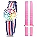 Kinder Armbanduhr Jungen und Mädchen - süße Quarzuhr mit modischem Nylon Armband und Lern-Ziffernblatt - Lernuhr analog, zum Uhrzeit Lernen (pink)