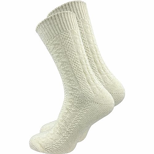 kurze Herren Trachtensocken (1 Paar) mit Zopfmuster | Trachtenstrümpfe | Schoppersocken mit Komfortbund aus Wolle | Ideale Ergänzung für Ihre Lederhose auf dem Oktoberfest oder Wasen (43-46, natur)