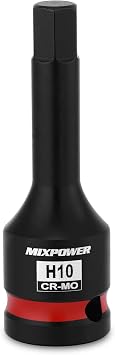 MIXPOWER 1/2" Drive 10mm Hex Impact Bit Socket, Allen Bit Socket, CR-MO Steel, Master Impact Hex Driver