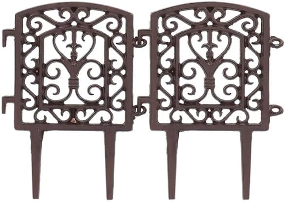 Esschert Design Square Frame Garden Fence, Rust – Set of 12 Cast Iron Sections with Scrollwork, Decorative Landscape Edging for Flower Beds & Paths, Easy Install, Classic Arched Top Design
