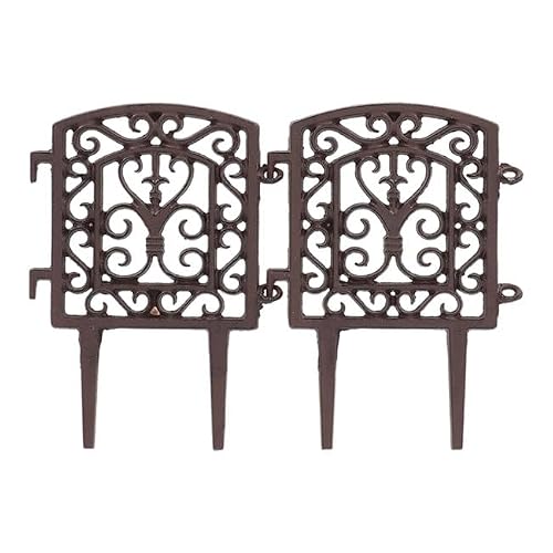 Esschert Design Square Frame Garden Fence, Rust – Set of 12 Cast Iron Sections with Scrollwork, Decorative Landscape Edging for Flower Beds & Paths, Easy Install, Classic Arched Top Design