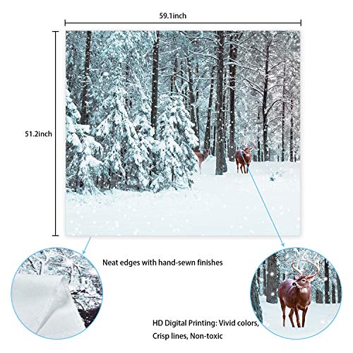 Krelymics Merry Christmas Tapestry Deer Tapestry Snow Forest Woodland Tapestry Winter Nature Tapestries For Christmas Home Decoration #TOP6