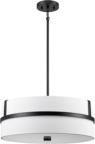 Miniatura 8 de HYDELITE Lámpara colgante de tambor de latón con 3 luces para mesa de comedor con difusor de lino blanco