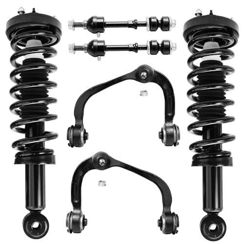 Image of Detroit Axle - 2WD Front End Suspension Kit for 05-08 F-150 Lincoln Mark LT, 2 Upper Control Arms w /Ball Joint 2 Sway Bars 2 Struts & Coil Spring 2005 2006 2007 2008 Replacement - 6pc Set