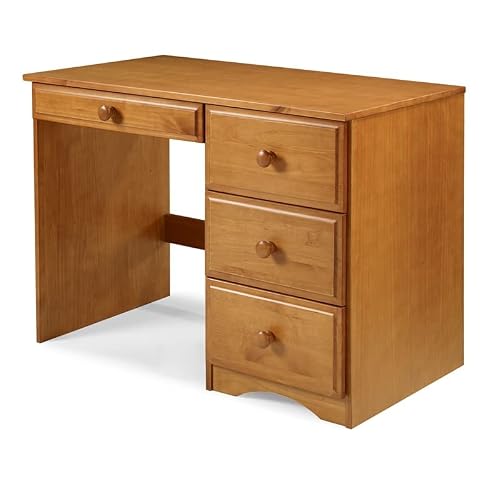 Essentials Writing Desk / 43.5"W / Study Writing Table For Home Office / Solid Wood / Natural Variations Of Wood Grains / 4 Drawers, Castanho Brown #TOP2