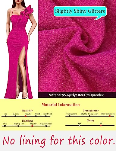 Image of VFSHOW Womens Ruffle One Shoulder Strap Ruched Formal Prom Wedding Maxi Dress V Neck Elegant Split Cocktail Evening Long Gown