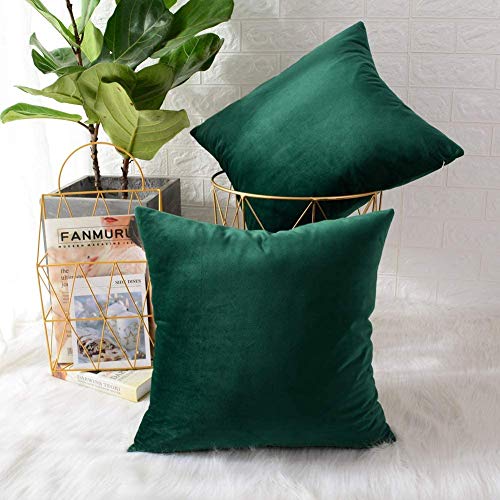Image of Modern Homes (Pack of 2) Velvet Cushion Covers Plain Sofa Cushion Covers Pillow Covers for Living Room and Bedroom (16x16 inches, Dark Green)