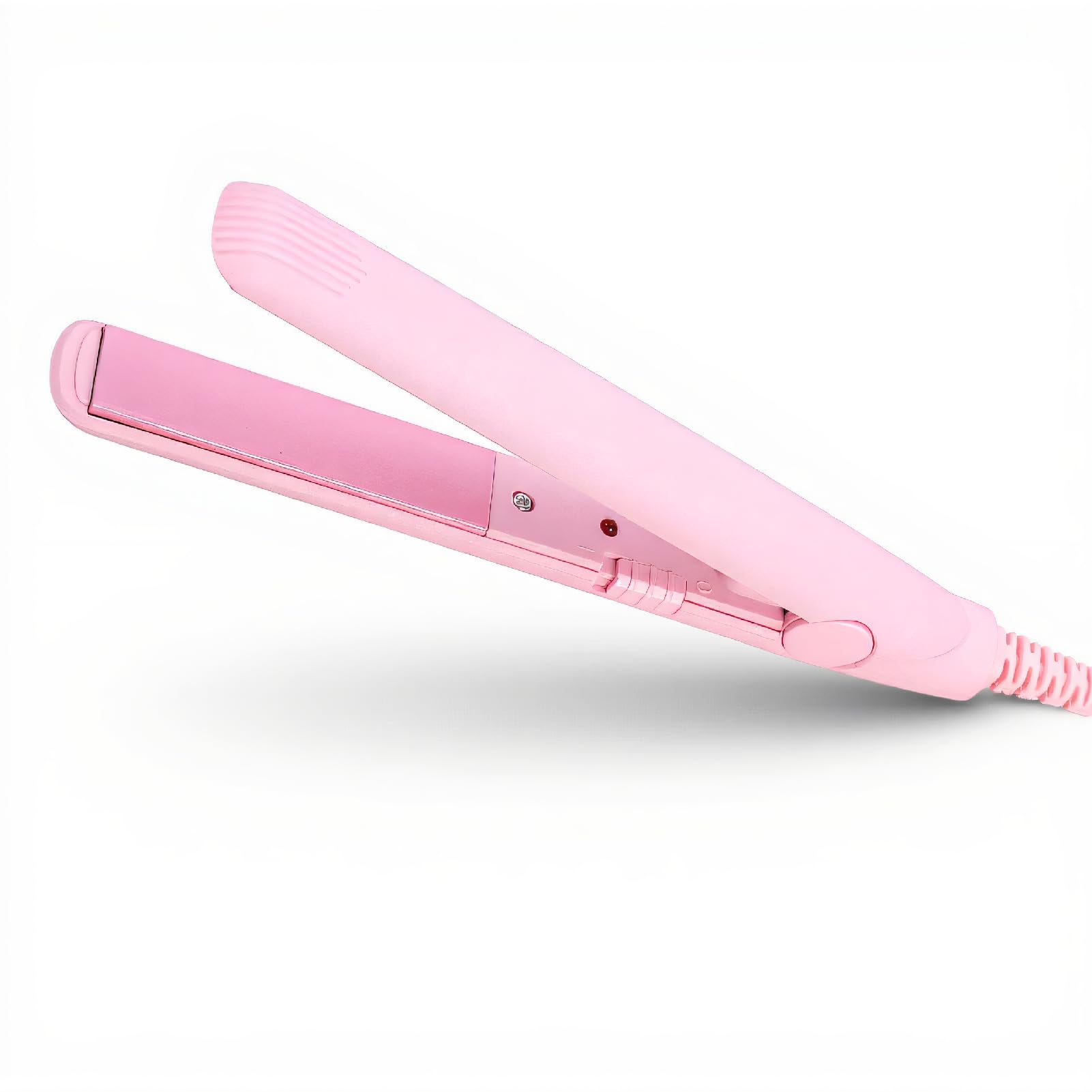 Hair Straightener, 25W PTC Two in One Tourmaline Ceramic Pink Straightener Mini Flat Iron with Red LED Lamp for Straightener and Curling(Pink, Us Plug)