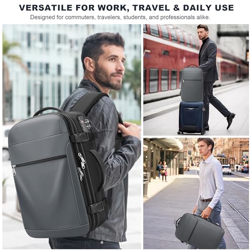 Vacuum Backpack Travel 60L Expandable,Vacuum Seal Travel Backpack with Pump, TSA,Waterproof Oxford,17" Laptop Compartment,Carry On compression Backpack for Men & Women, Business,Flight Travel(Gray)2