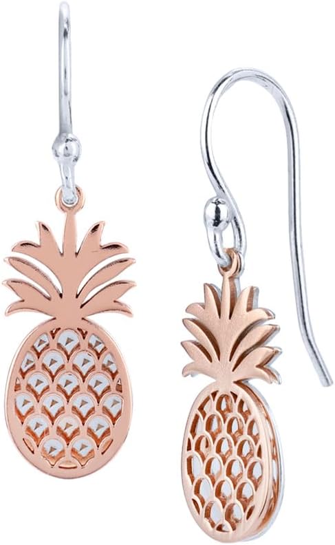 Vanbelle Sterling Silver Two Tone Jewelry Rose Gold Plated with 925 Stamp - Light Weight Pineapple Earrings with French Hook and Anti-tarnish coated for Women