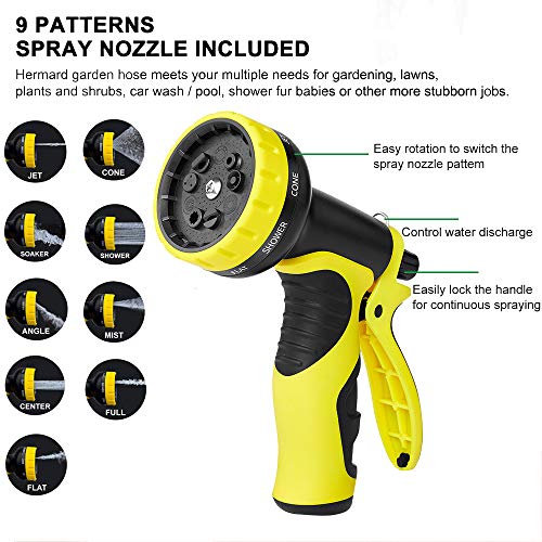 Hermard 50ft Expandable Garden Hose with 9 Function Nozzle, Lightweight Flexible Leakproof Water Hose with Solid 3/4\" Brass Fittings, Kink Free Extra Strength 3750D Durable Gardening Hose Pipe