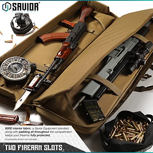 Savior Equipment American Classic Tactical Double Long Rifle Pistol Gun Bag Firearm Transportation Case W/Backpack - 55 Inch Flat Dark Earth Tan #TOP1
