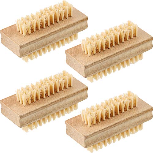 4 Pieces Wooden Nail Brush Wood Double Sided Nail Brush Wood Hand Nail Scrub Cleaning Brush for Manicure Toe Fingernail Adult Kids