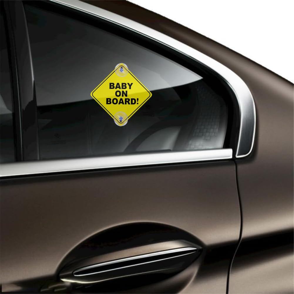 2 Pcs Baby on Board Sign for Car 5"x5" Safety Signs with Double Suction Cups, Baby on Board Car Signs, Bright Yellow and See - Image 3