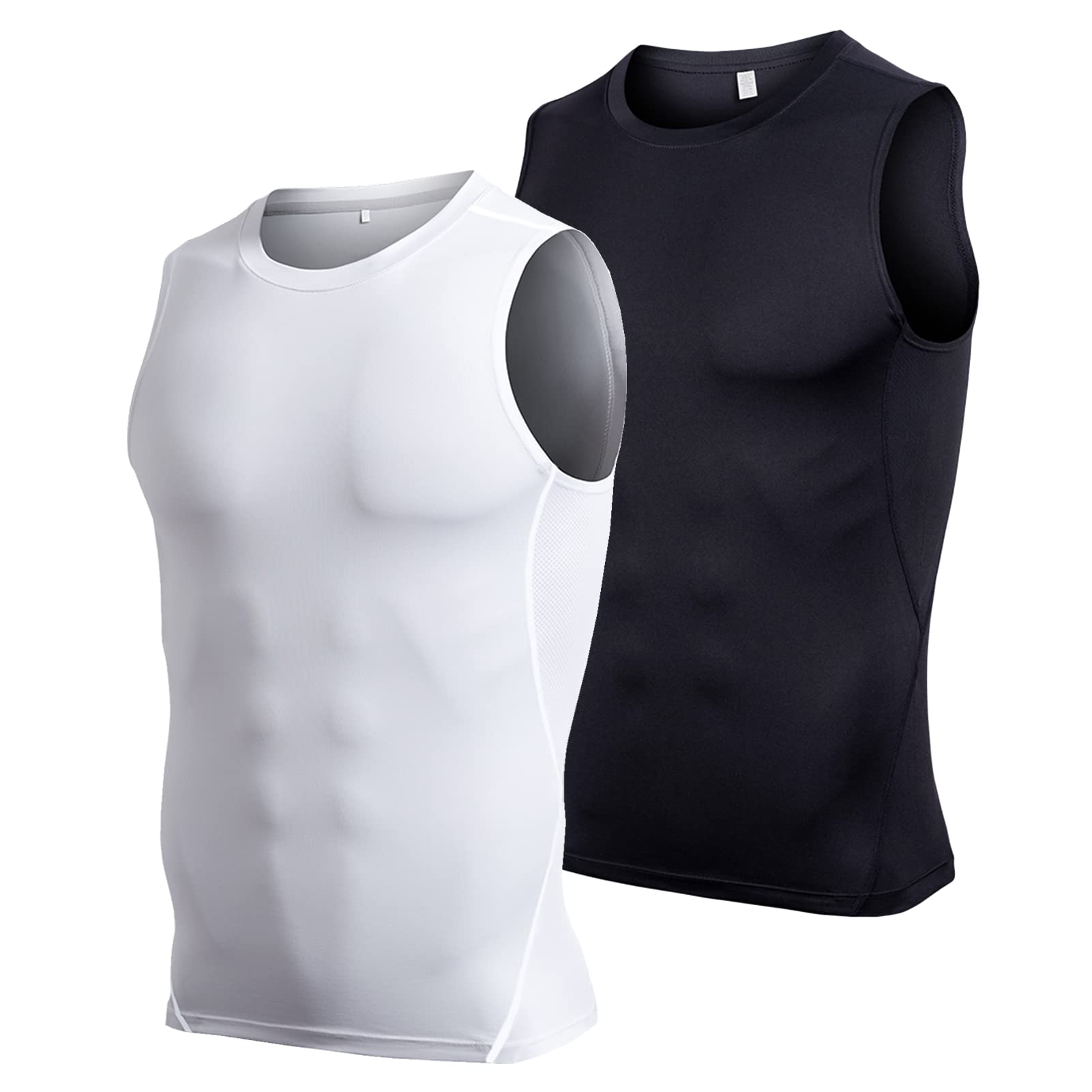 Débardeur de Compression Homme Sleeveless Tank Top Séchage Rapide Respirant pour Running Musculation Fitness Gym, Lot de 2