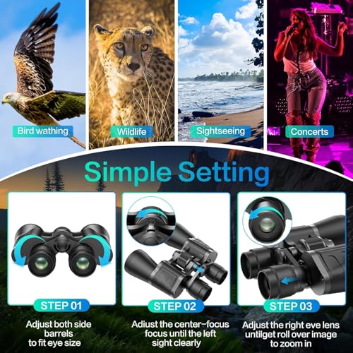 Binoculars 12x50 for Adults and Kids Compact Binoculars with Clear Low Light Version Large Eyepiece Waterproof Durable & Clear Binoculars for Bird Watching Hunting Travel Theater Concerts