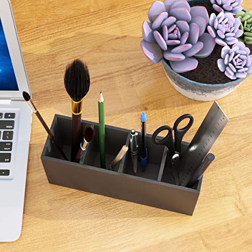 Image of NIUBEE Acrylic Pen Holder 4 Compartments, Black Pencil Organizer Cup for Countertop Desk Accessory Storage (Black)