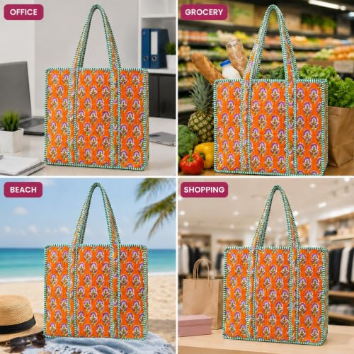 Bolso tote acolchado de algodón con cremallera, diseño bohemio miniatura 6