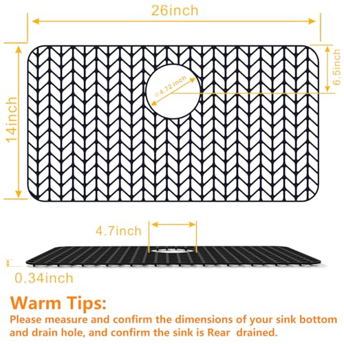 JOOKKI Sink Protectors for Kitchen Sink 16x12 & 18x12 & 19x13 & 24x12.5 & 26x14 & 28x14 & 29x15,Silicone Kitchen Sink mats Protector for Bottom of Farmhouse Sink(26"x 14"Rear Drain Black) - Thumbnail 2