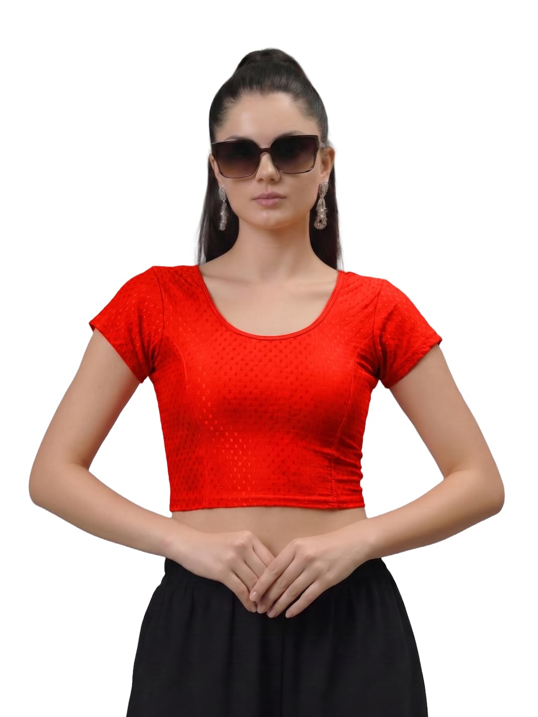 plus size Cotton Readymade Blouse for Women | 4-Way Stretchable Round Neck Cotton Short Sleeve Readymade Saree Blouse for Women-picture-35