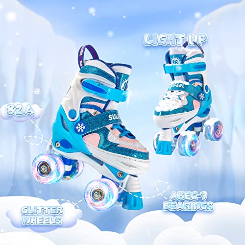 image for SULIFEEL Ice Snow 4 Size Adjustable Light up Roller Skates for Girls B
