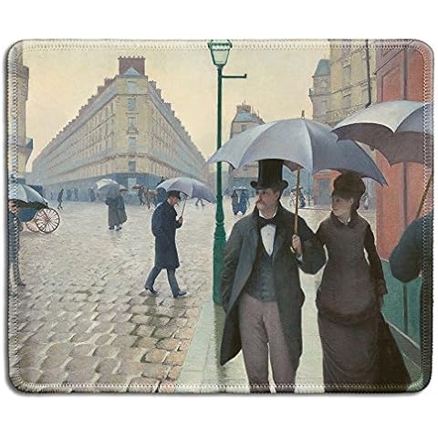 dealzEpic - Art Mousepad - Natural Rubber Mouse Pad with Famous Fine Art Painting of Paris Street Rainy Day by Gustave Caillebotte - Stitched Edges - 9.5x7.9 inches Cover