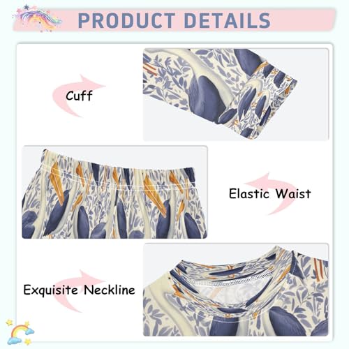 Pajama Sets Long Sleeve Birds Pattern Print Design Soft Comfy Sleepwear 2 Piece PJS 3-8T4