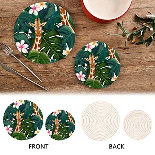Alaza Exotic Palm Leaves Monstera Giraffe Round Cotton Thread Weave Trivets For Hot Dishes Set Of 2 Sizes 7 Inch & 9.5 Inch Diameter Coasters Trivet Mats Potholders Hot Pads #TOP3
