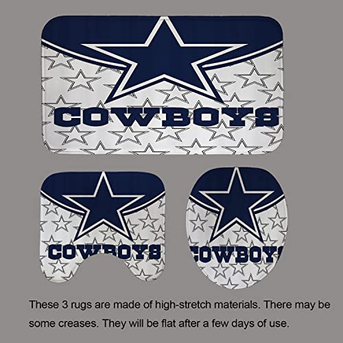 Namdeva 4Pcs/Set American Football Shower Curtain, White Navy Blue Texas Star Player Athlete Championship Modern Cool Sports Bathroom Decor For Men, Non-Slip Bath Rugs Toilet Mats, White & Blue Stars #TOP3