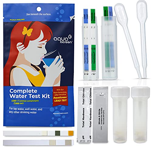 AquaScreen 10-in-1 Drinking Water Test Kit – 2x More Sensitive Lead Test – Home Tap & Well Water – Lead, Nitrite Nitrate, pH, Water Hardness, Chlorine, Bacteria