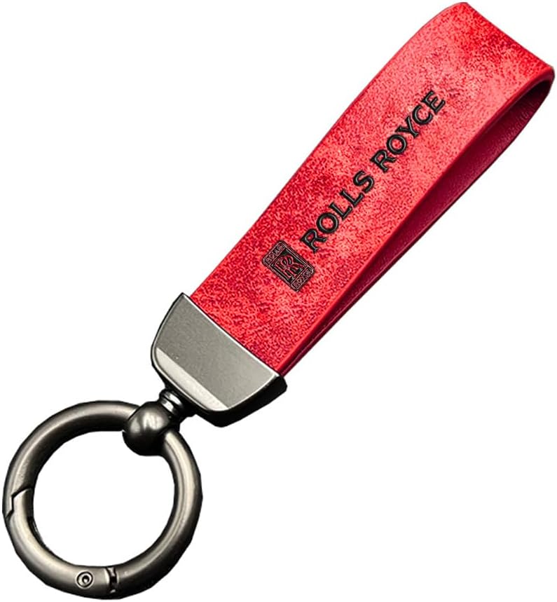 Leather Keychain Compatible for RR Rolls Royce,Auto Fans Gifts Backpack Charm Car Key Chains for Men Women,Red
