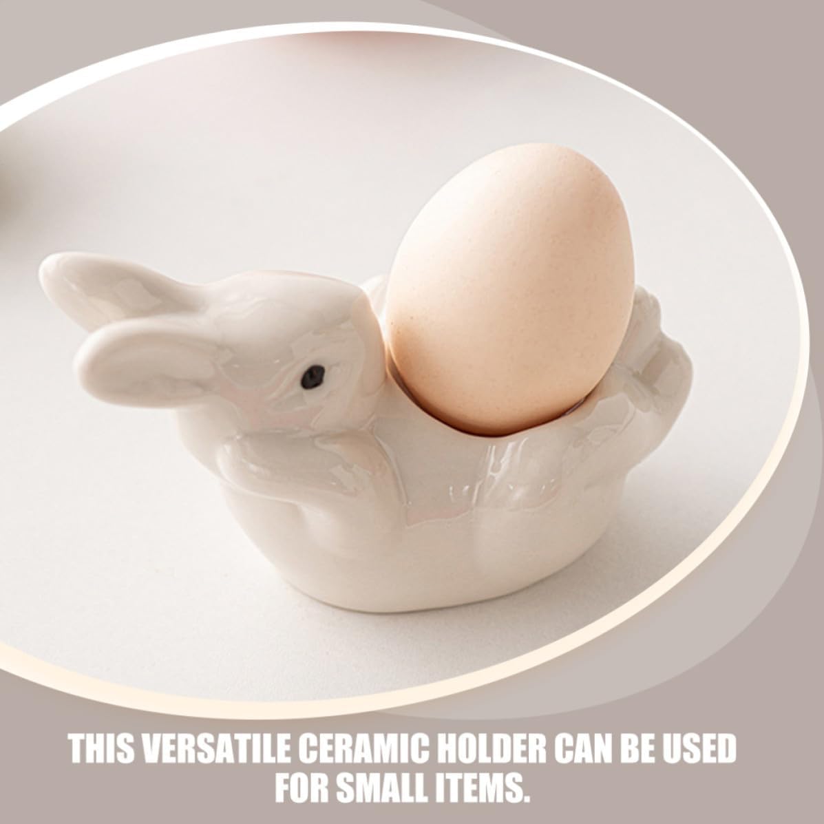 Ceramic Rabbit Egg Cup for Breakfast Serving, White Decorative Stand