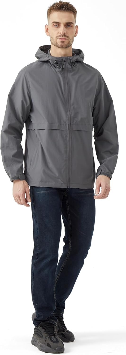 Men's Lightweight Hooded Jacket Waterproof Windbreaker Raincoat Shell Jacket for Outdoor Hiking Traval - Image 7