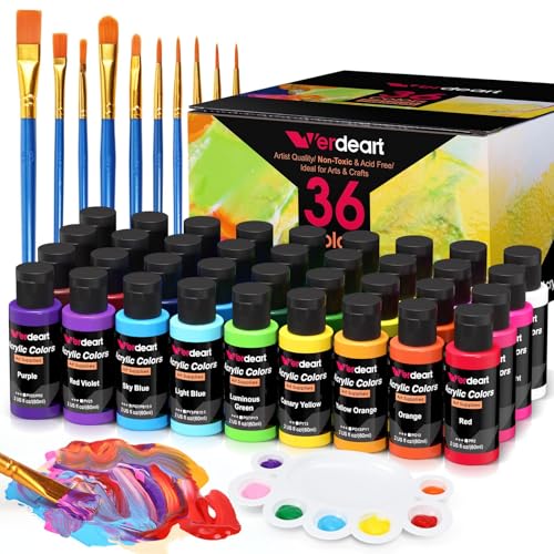 Verdeart Acrylic Paint Set - 36 Colors 2 oz/59 ml