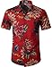 JOGAL Herren Casual Floral Blumenmuster Kurzarm Hawaiihemd X-Large Rot