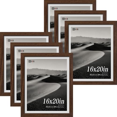 Image of VCK 16x20 Picture Frames Brown - Wide Border Wood Poster Frame, Multi-Directional Display Family Photos, Office Prints, Studio /Gallery Artwork, Woodgrain Series, Wall Hanging, Set of 6