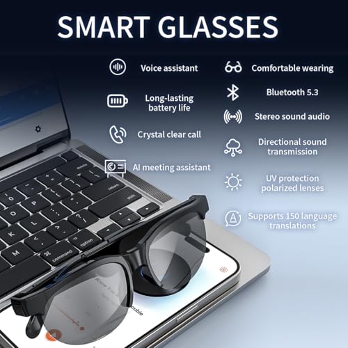 UHIWALKER AI Glasses w/150+ Real-Time Translation Voice Assistant & HandsFree Call HD Audio Glasses for Travel Business Unisex Lightweight Design (Men & Women) by UHIWALKER - Used condition - Image 4