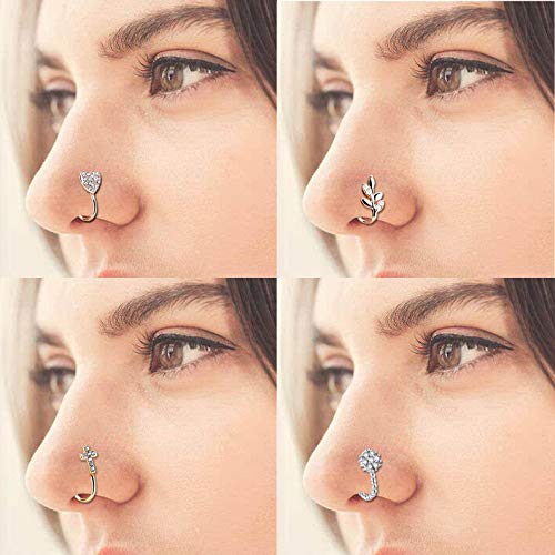 Masedy 9Pcs Fake Nose Rings Hoop Clip On Faux Setump Cartilage Tragus Ring Non Piercing Jewelry G #TOP5