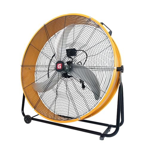 24 in Industrial High Velocity Drum Fan, 8800 CFM High Velocity Floor Fan With 3-Speed Control, 360° Tilt Portable Air Circulator for Warehouse, Gara
