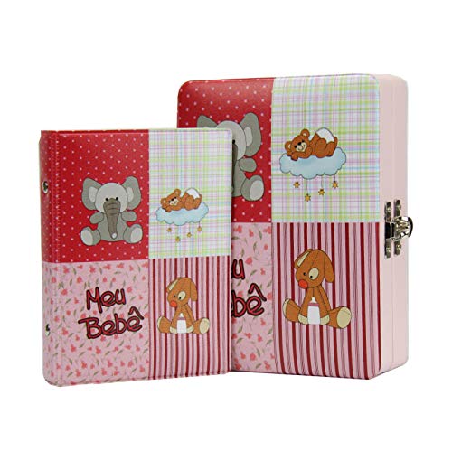 Álbum de Fotos 10x15 Diário do Bebê Baby Pink p/ 100 Fotografias c/Estojo