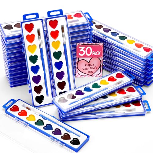 30 Pack Heart Watercolor Paint Set,8 Colors Washable Valentines Water