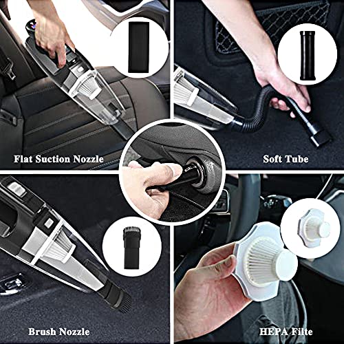 Car Vacuum Cleaner Tire Inflator,4-in-1 Portable Vacuum Cleaner for Car - with LCD Display and LED Light 12V DC Wet/Dry Wet/Dry Handheld Cleaner (Digital Display) - Thumbnail 3