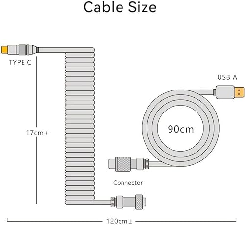 Miniatura 8 de Conector de aviador desmontable de doble manga Cable USB-C en espiral para teclados mecánicos de juegos personalizados (color rosa gris)