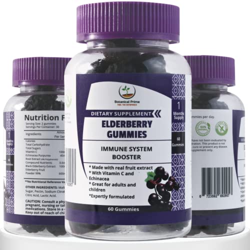 Botanical Prime Black Elderberry Gummies [3 In 1 Immune Booster] Plus Echinacea & Vitamin C - For Kids -Teens & Adults - Delicious Natural Berry Flavored Gummy -60 Count- Made In Usa. #TOP13