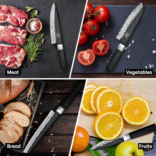 SHAN ZU 7-Piece Knife Set with Block, Hand Forged 7-Layer, Japanese 9Cr18MoV High-Carbon Stainless Core, Professional Chef Knives, Ultra-Sharp, Octagonal G10 Handle