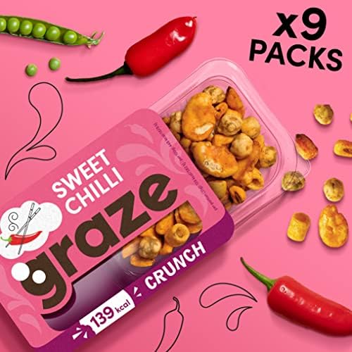 Graze Sweet Chilli Crunch - Vegan Savoury Healthy Snacks, High in Fibre, 139 kcals per Portion, Natural Flavours (9 x 28g Snacks)