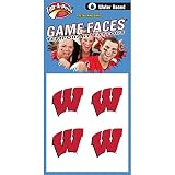 Football Fanatics NCAA Wisconsin Badgers 4-Pack Temporary Tattoos - Red, Waterproof, Sports Team Logo, Kid