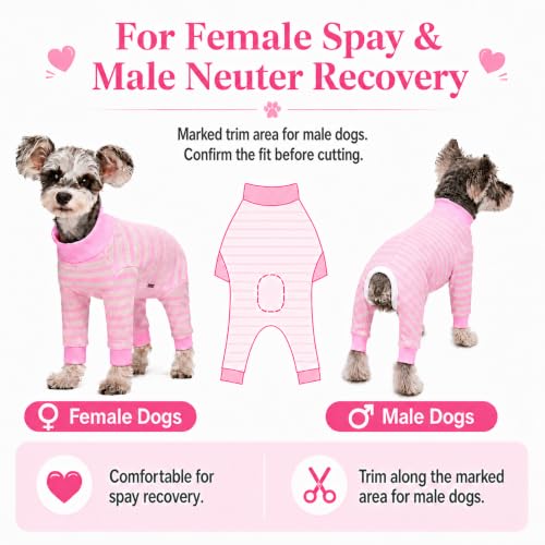 Image of Dog Surgery Recovery Suit for Small Dogs, 4-Legged Dog Onesie After Surgery with Back Snaps, Breathable Cotton Spay and Neuter Bodysuit for Female and Male Dogs
