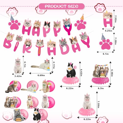 Image of Cat Birthday Party Hanging Swirls - NOVBAUB 20PCS Lovely Pink Cat Birthday Party Supplies Honeycomb Centerpieces Cute Cat Theme Birthday Party Decorations for Cats Kids Teens Adults